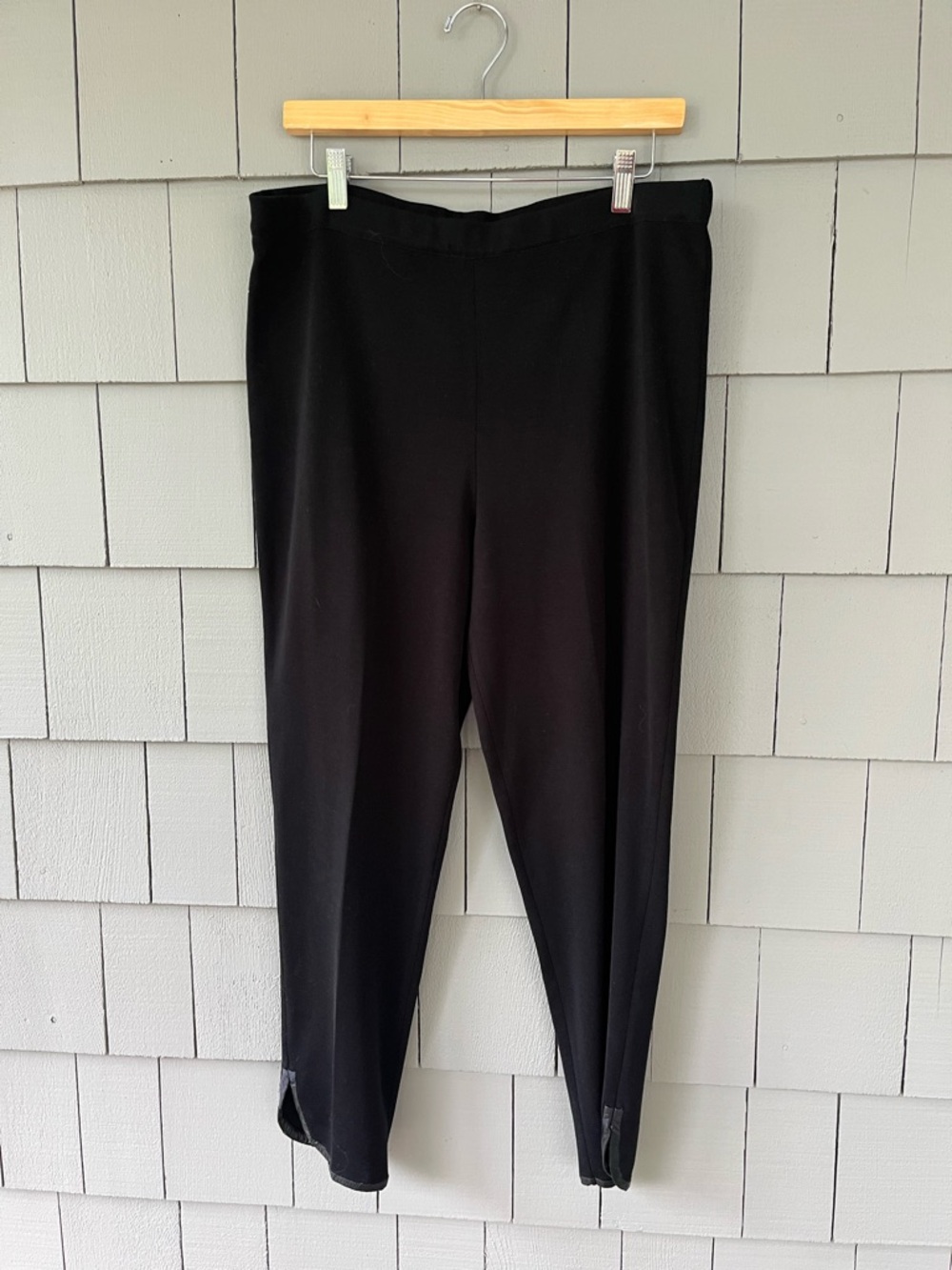 Ming Wang Black Stretch, leather type trim on bottom, Dress Pants